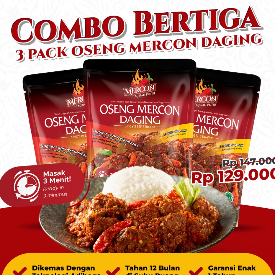 

Promo Flash! Mercon Merah Putih - Hemat Combo Bertiga || 3 x Oseng Mercon Daging ♙