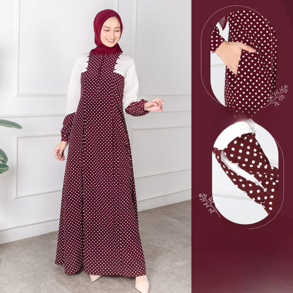 GAMIS KEKINIAN MEYRA 232 MODEL SIMPLE MOTIF POLKADOT BAHAN VANESIA POLKADOT MIX KATUN MOTIF
