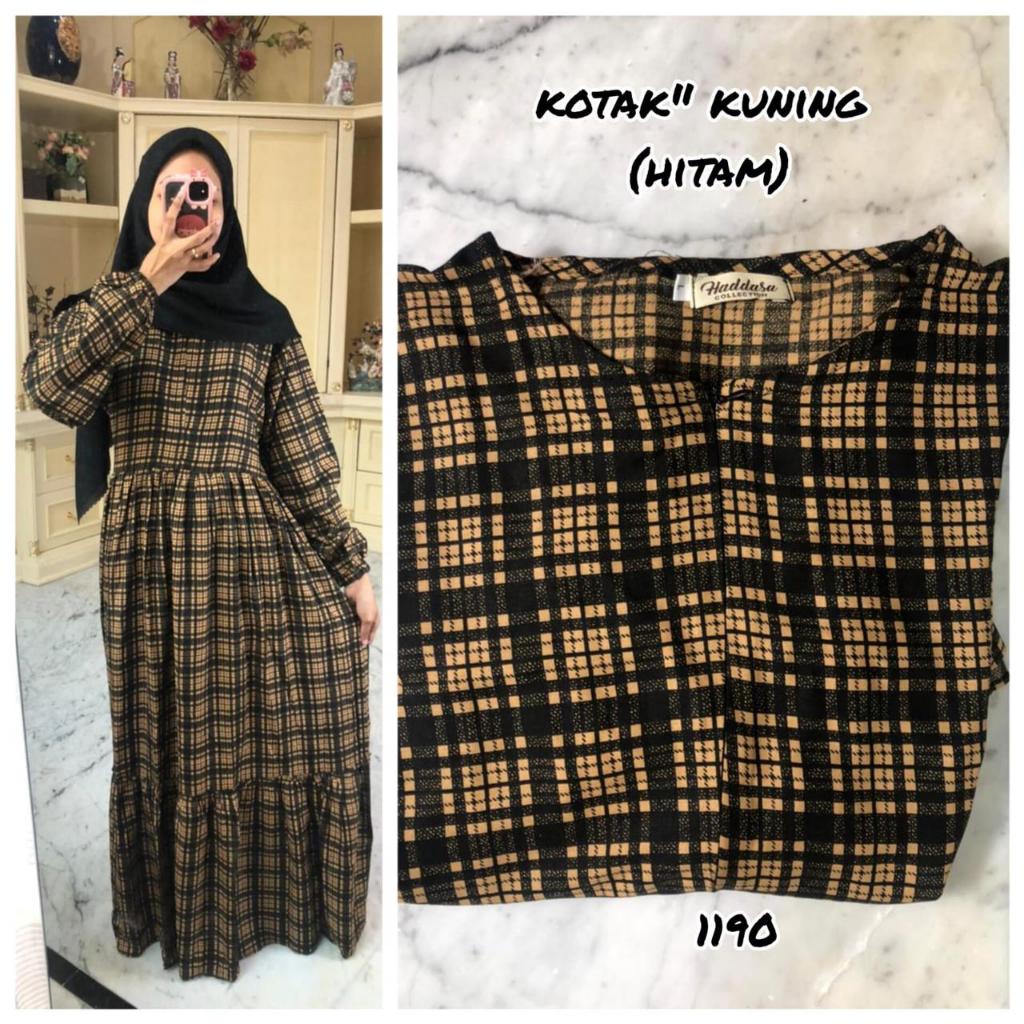 GAMIS RAYON MOTIF KOTAK-KOTAK KUNING (HITAM)