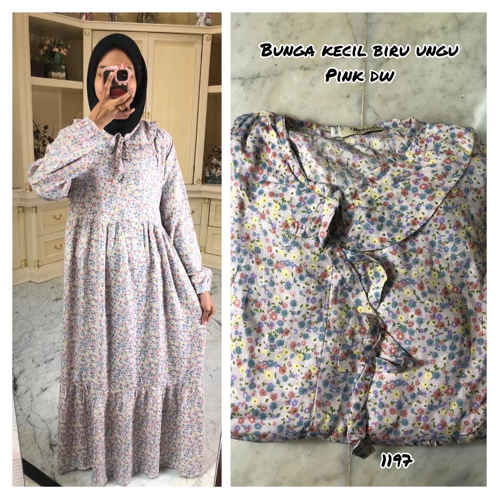 GAMIS RAYON MOTIF BUNGA KECIL BIRU UNGU (PINK DW)