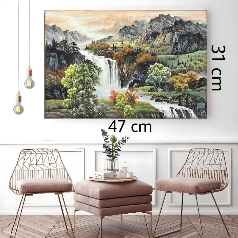 Hiasan Dinding Lukisan Pemandangan Aesthetic Ukuran 47x31 Cm Dekorasi Dinding Ruang Tamu Pemandangan