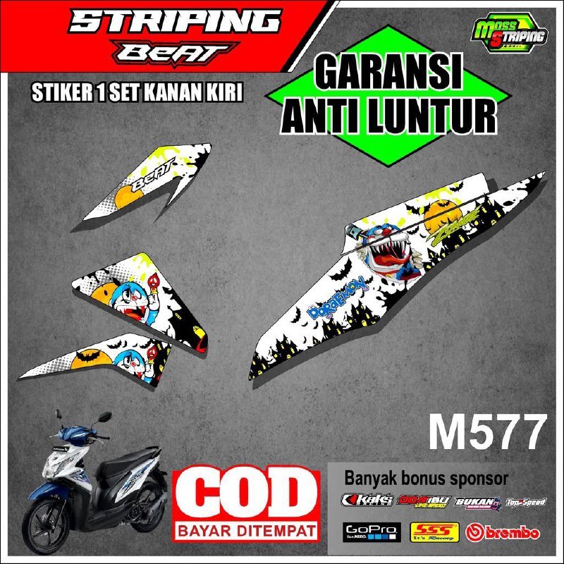 Stiker Striping Sticker motor Beat Fi 2012 2013 2014 2015 2016 Doraemon Zombie M577 Setiker seticker