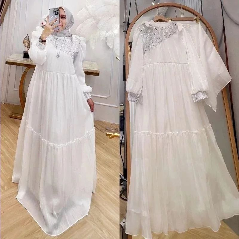 Meydina Dress Gamis Muslim Wanita Bahan Shimmer Aplikasi Tile Manik - Manik Casual Dress Wanita Kekinian GOM