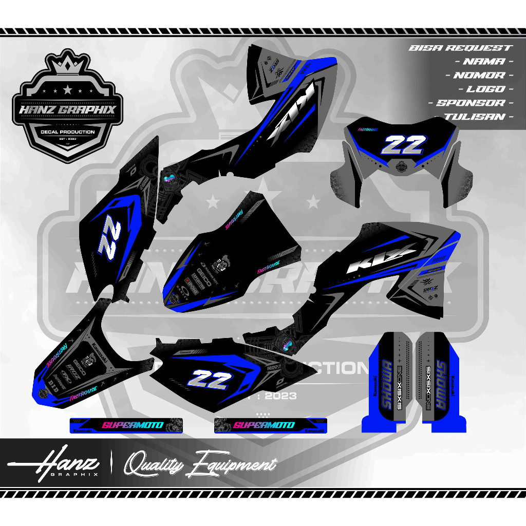 DECAL STICKER KLX BF / G / EXTREME HITAM BIRU GREY FULLBODY KEREN