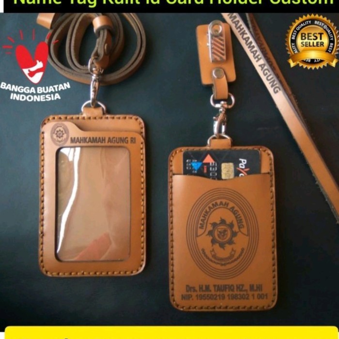 

Gantungan Id Card Holder Kulit Asli Custom Logo & Nama, Name Tag Asli Kulit - Lanyard Kulit