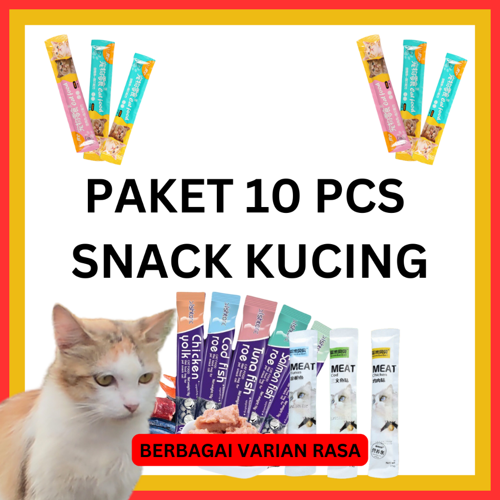 Snack Kucing Paket 10 pcs | Makanan Kucing | Snack Creamy | Snack Hewan Peliharaan | Snack Strip Kuc