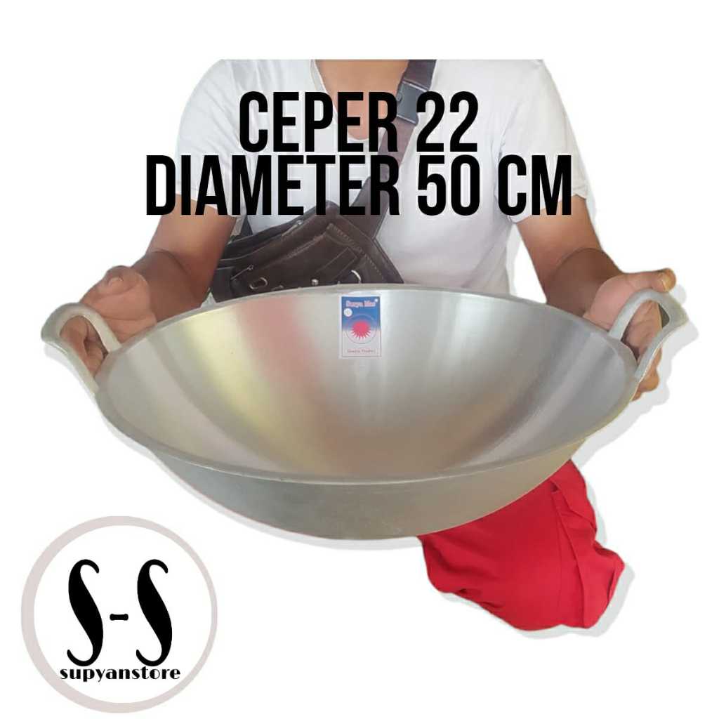 Wajan kuali ceper anti lengket besar ukuran 22 diameter 50 cm kuat anti pecah