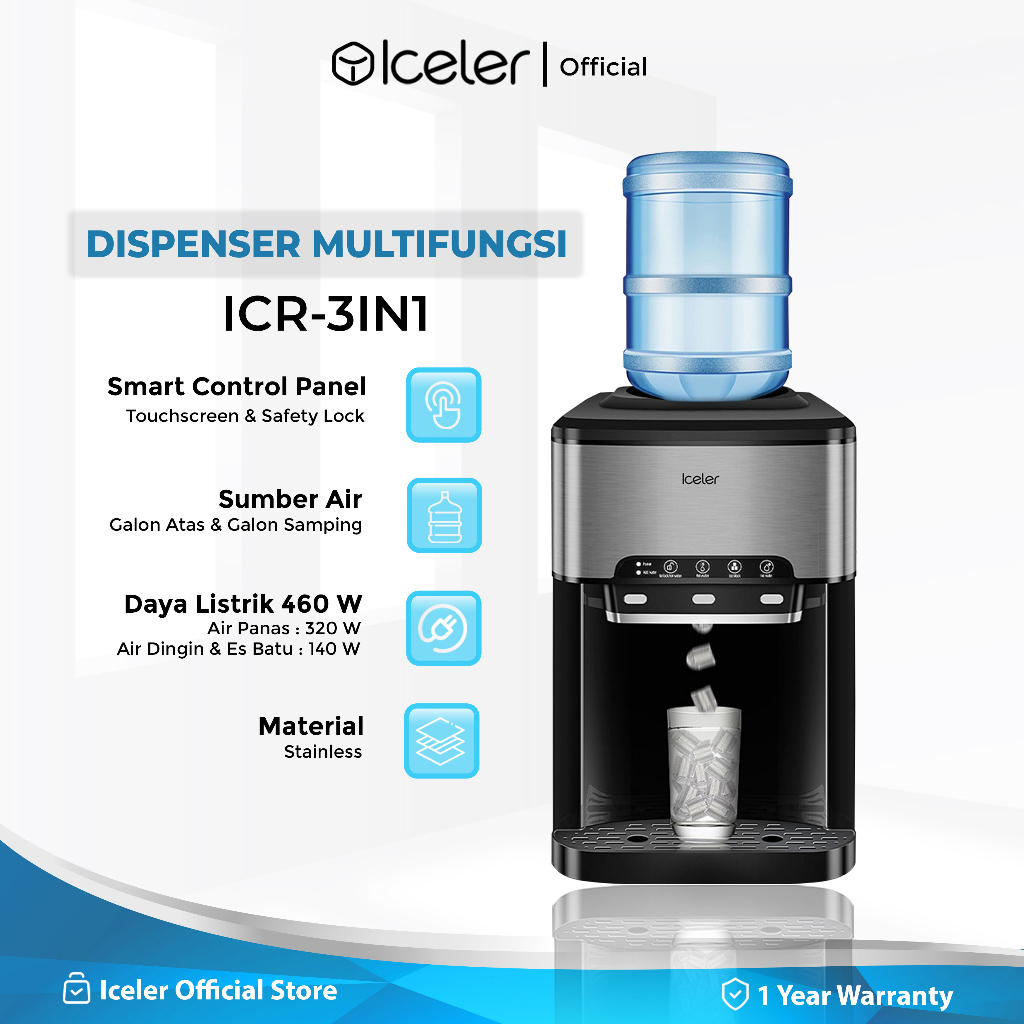 Iceler Dispenser Mesin Es Multifungsi 3 in 1 Air Panas Air Dingin Es Batu