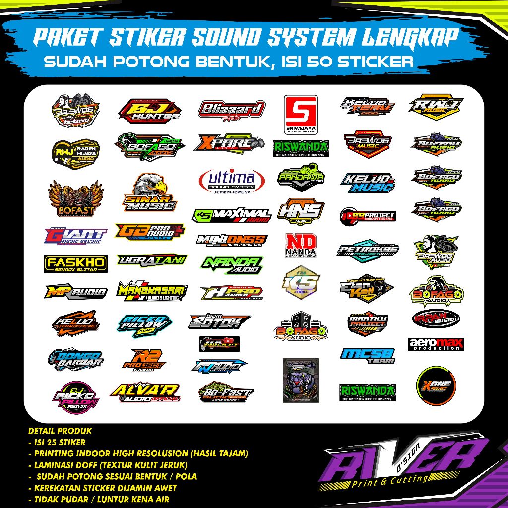 Stiker  Sound System VYNIL MAXDECAL INDOR PRINT & CUT (ANTI AIR) | PAKET 50 Sticker -  BREWOG, BOFAG