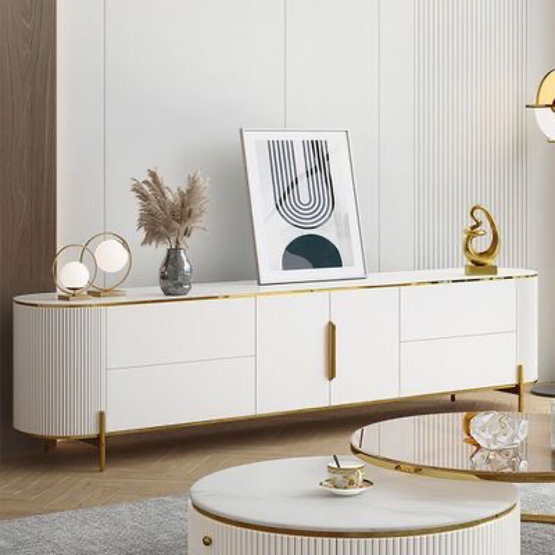 Meja TV Minimalis Gold White