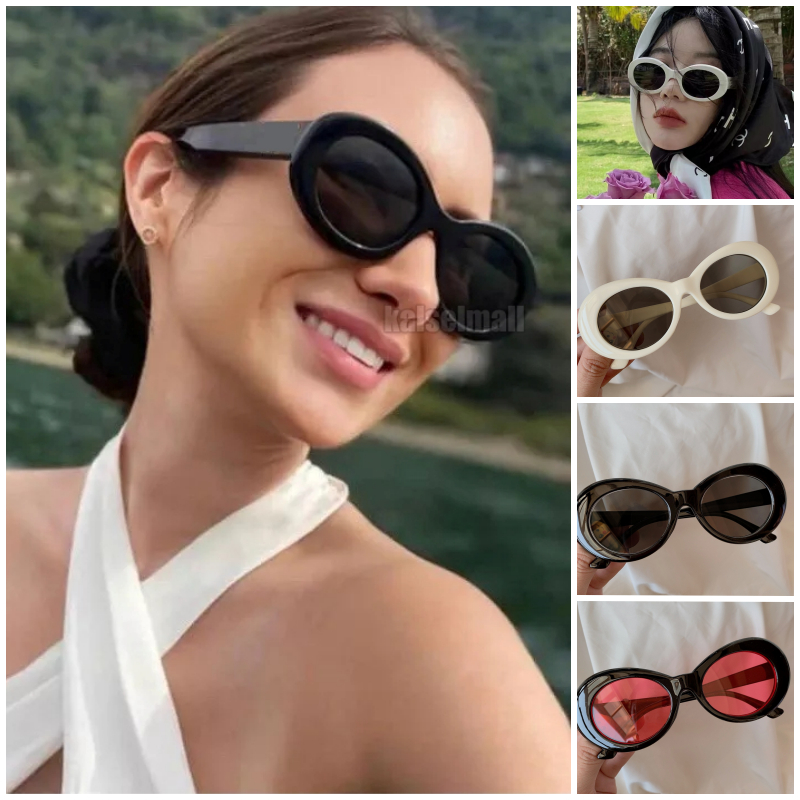 Kacamata Hitam Bentuk Oval Bulat Kekinian Pria Wanita Fashion Sunglasses Trendy Kecamata Itam Lonjon