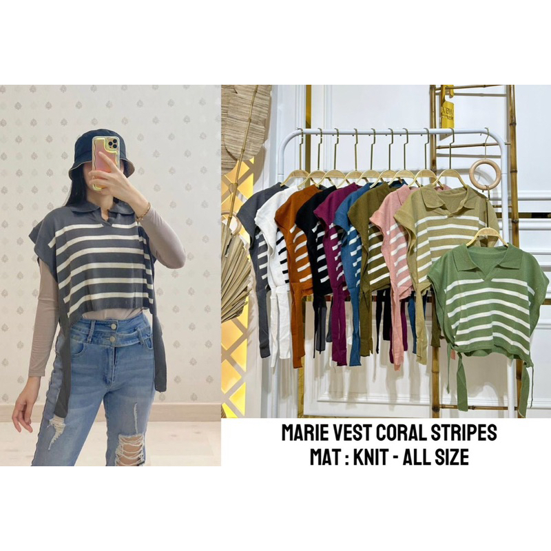 MARIE VEST Crop ROMPI Salur Vest Luaran Rajut Premium Wanita Korea