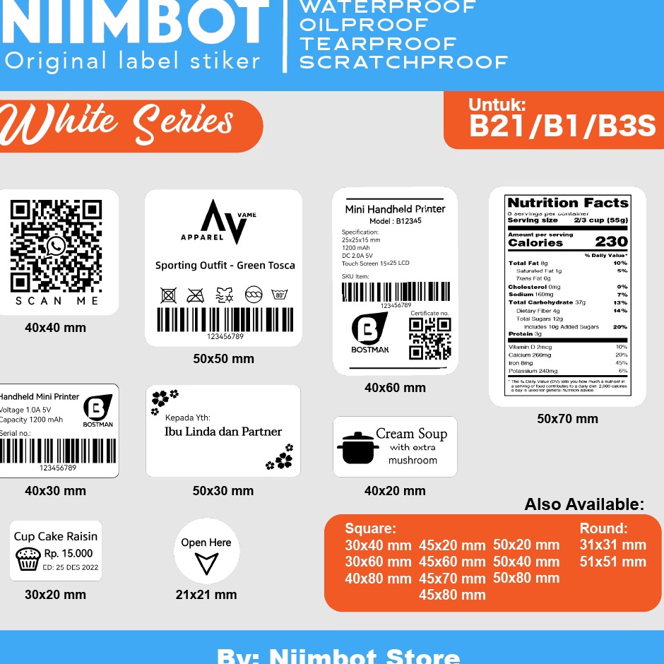 

Grosir Plain White Thermal Label Printer Sticker Niimbot B21 B1 B3S Refill Label - Plain White Ready