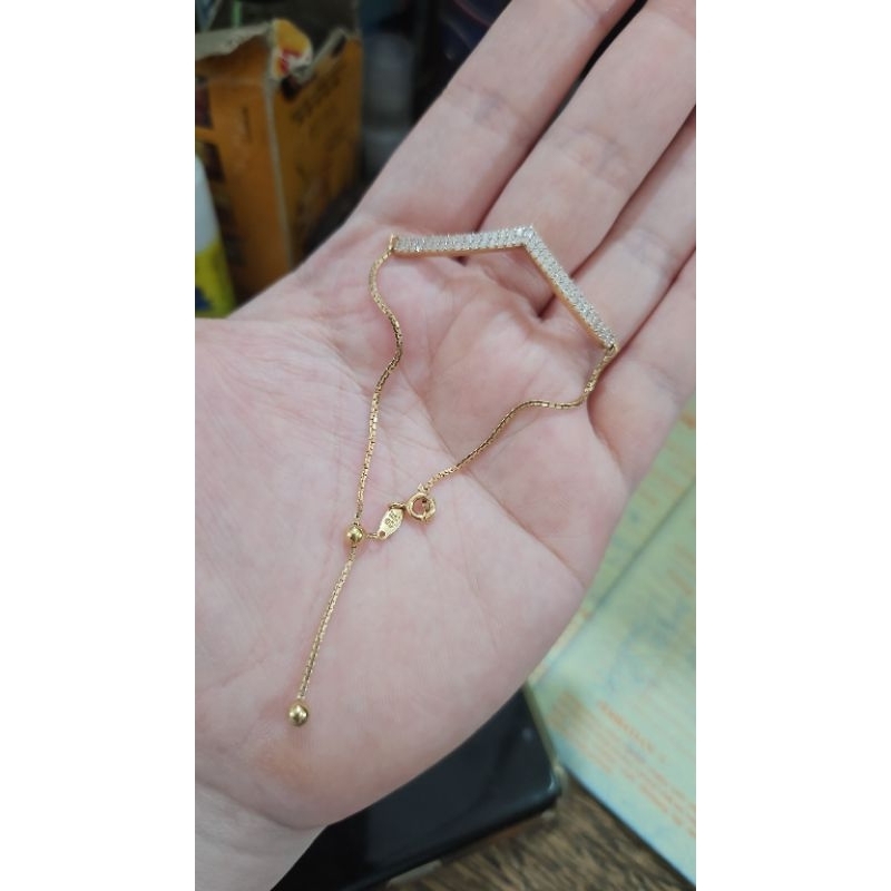 gelang serut smile aurel V permata pink putih emas asli 375 8K gold