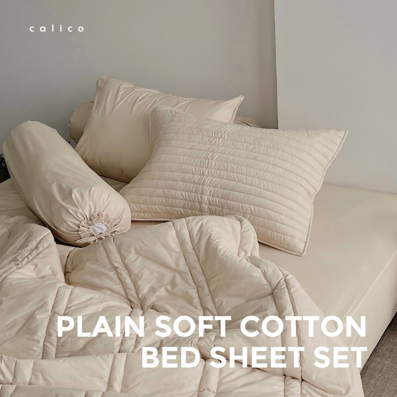 PLAIN SOFT COTTON BED SHEET SET - Sprei Set Katun Halus Jepang Polos Aesthetic Sprei Korean Style Sp