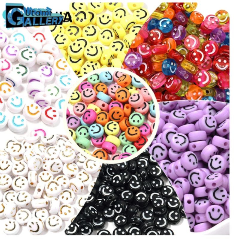 Manik Mote Smile Bulat Bahan Akrilik Bahan Spacer Gelang 6mm