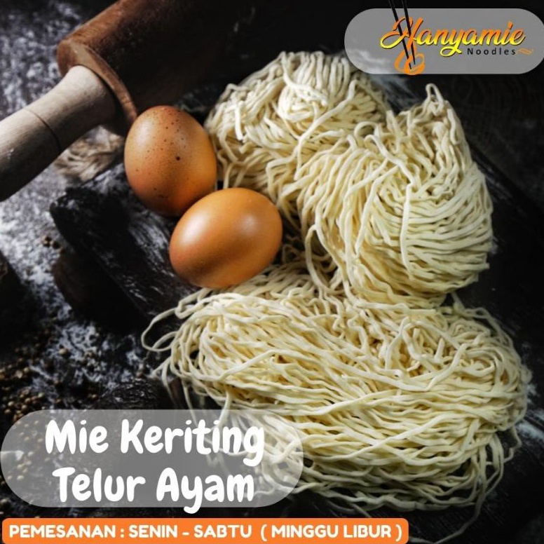 

KODE FJF988 Mie ayam bakmi mentah hanyamie dengan telur ayam isi 10 pcs