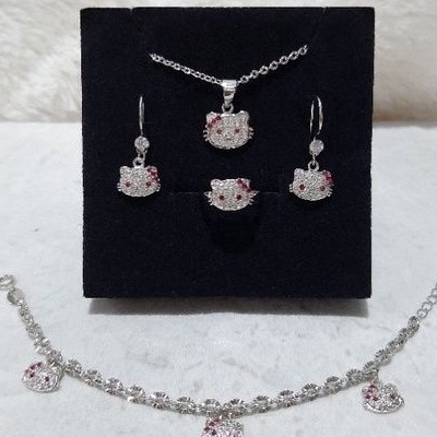 TIPE OCW886 Perhiasan 1 Set Hello Kitty Perak Asli 925 Anak Anak