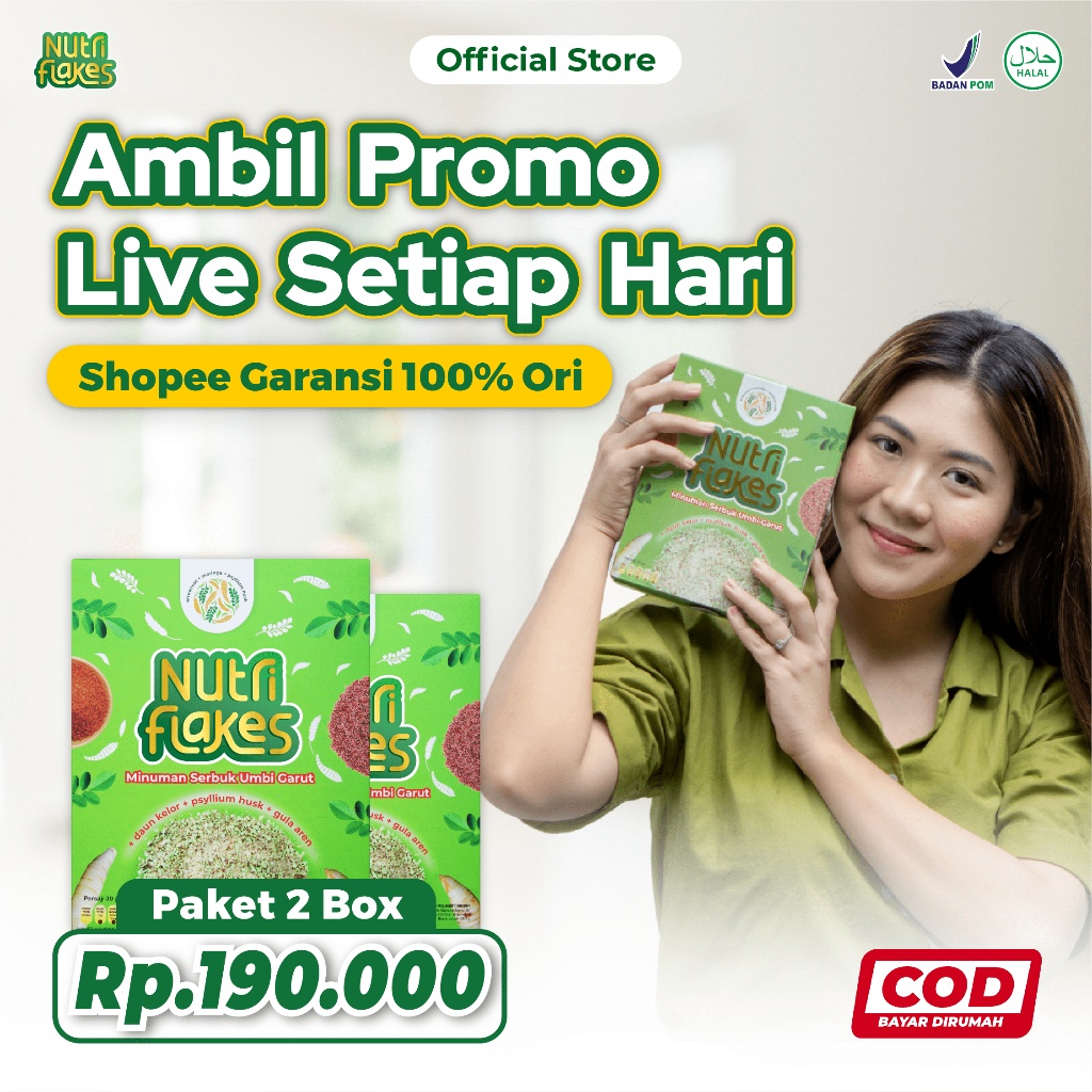 

BRANDS FESTIVAL Nutriflakes Sereal Umbi Garut With Psyillium Husk Untuk Asam Lambung 2 Box serbuuu !