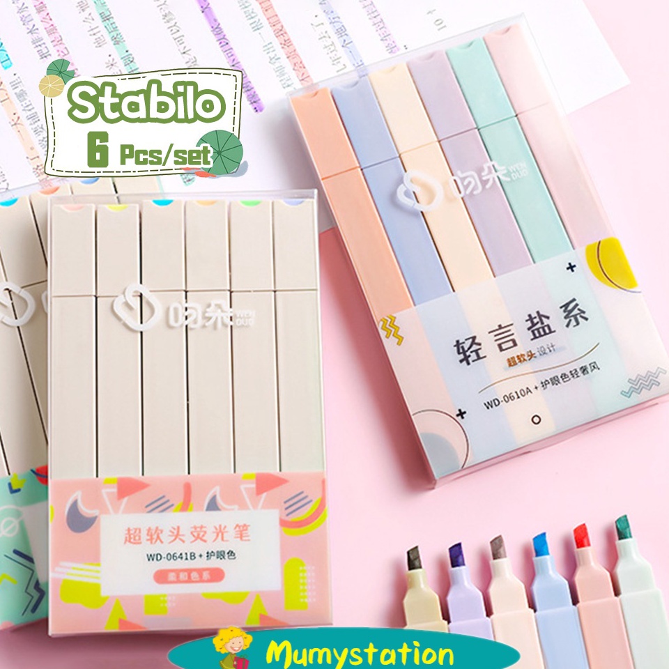 

TQHRG Mumystation 6pcs Stabilo/Highlighter Pastel 6 Warna/Stabilo Ujung Tunggal 5435