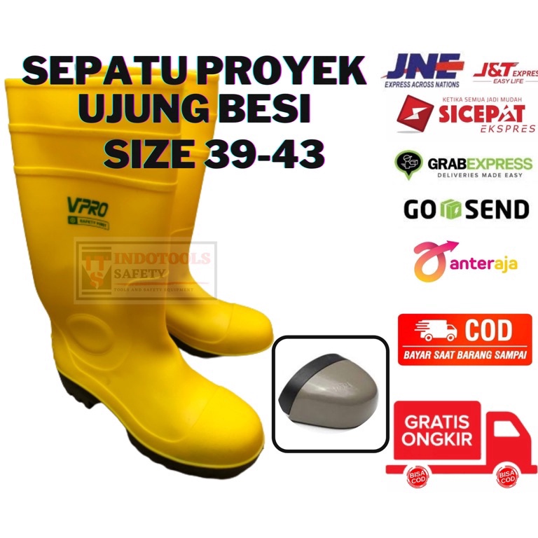 modelTipe QWE174 BISA COD SEPATU SAFETY BOOTS KARET UJUNG BESI VPRO HARGA RESELLER SIZE 39, 40, 41, 