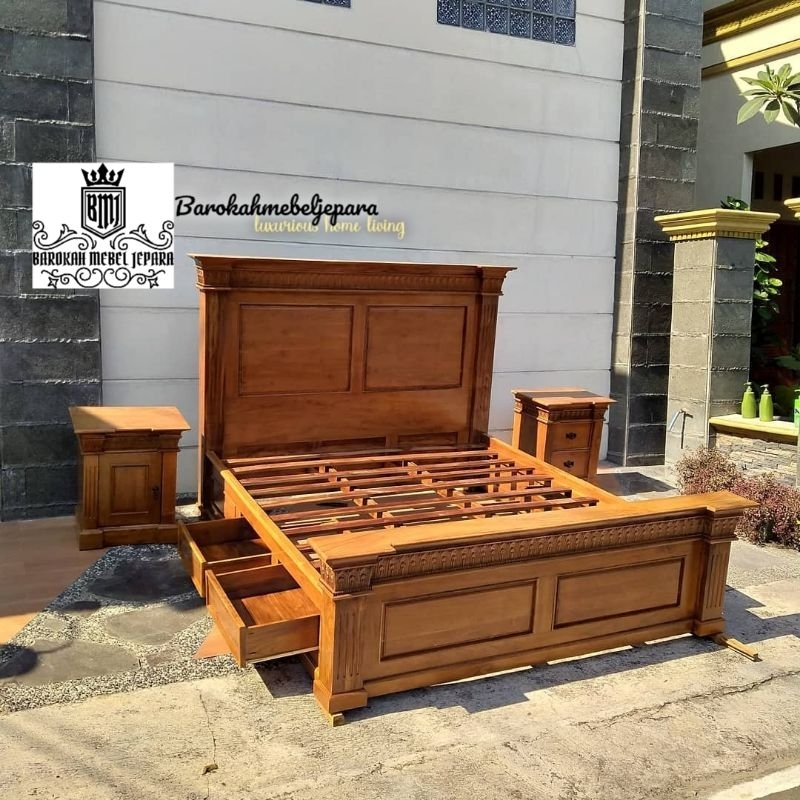 Set Dipan bedside table & meja rias jati grade A mewah minimalis