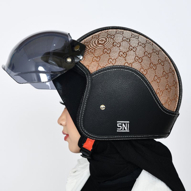 Helm Bogo Kulit GUCCI Wanita Premium Terbaru Classic Hijab Dewasa