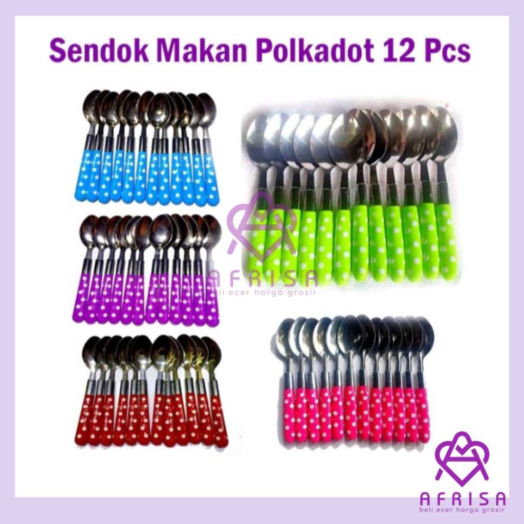 GROSIR BANYUMAS/SENDOK POLKADOT/SENDOK MAKAN POLKADOT ISI 6PCS