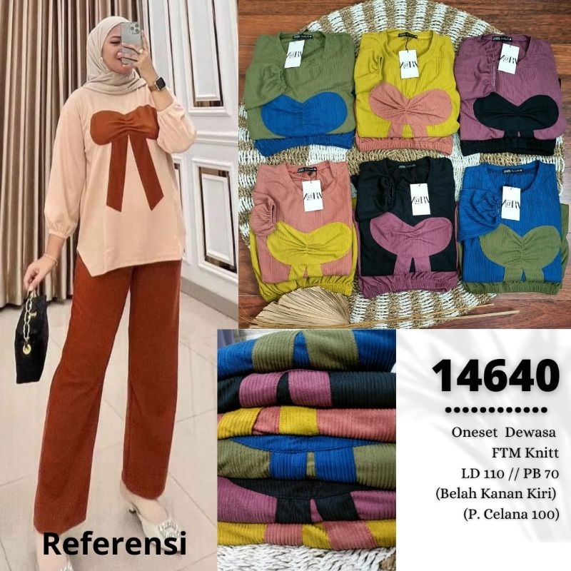 setelan wanita/one set kekinian/setcel knit/setelan knit pita terbaru/ootd kekinian/setelan celana p