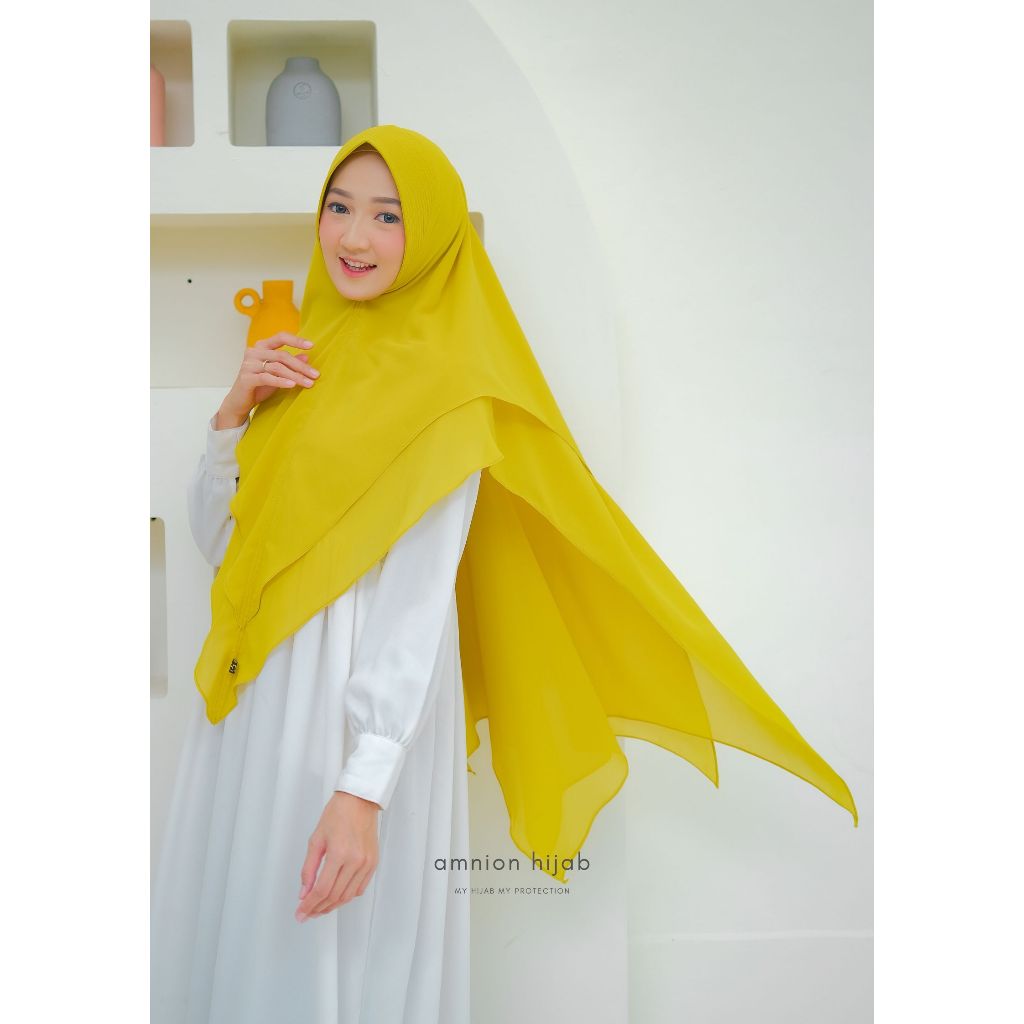 Hijab instan warna lemon / Khimar Asyifa by amnion hijab dua layer