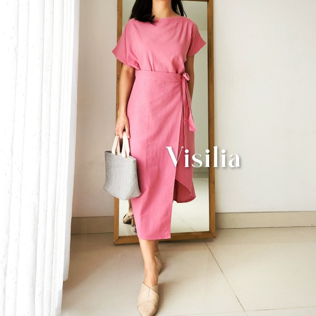[VISILIA] Bella Dress | Korean Pretty Stylish Midi Dres Wrap Kimono Elegant Aesthetic Bahan Katun Li