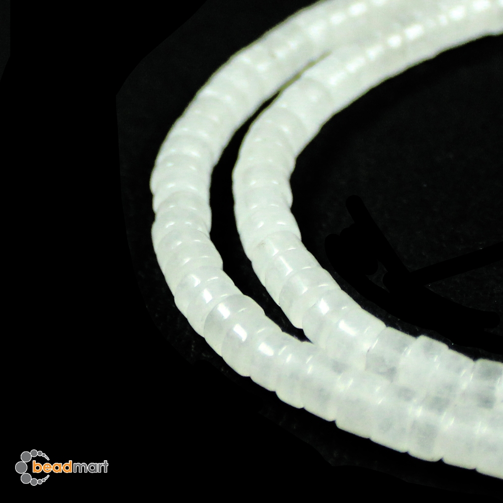 Manik Batu Alam, Heishi,3/5mm, White Agate, 1 Renteng, Bahan Aksesoris