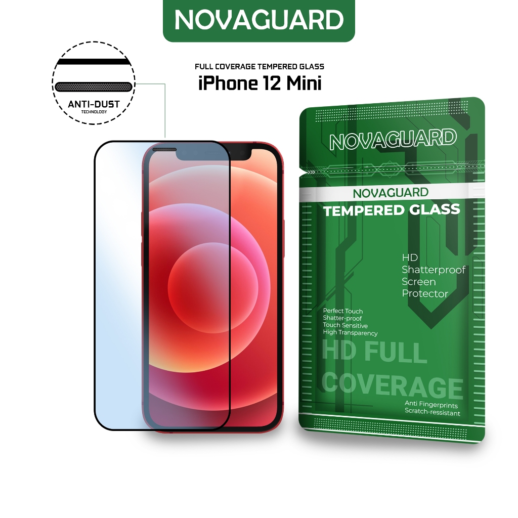 NovaGuard tempered glass ANTI DUST Anti Gores Screen Protector Full Cover For Iphone 12 MINI Pelindu