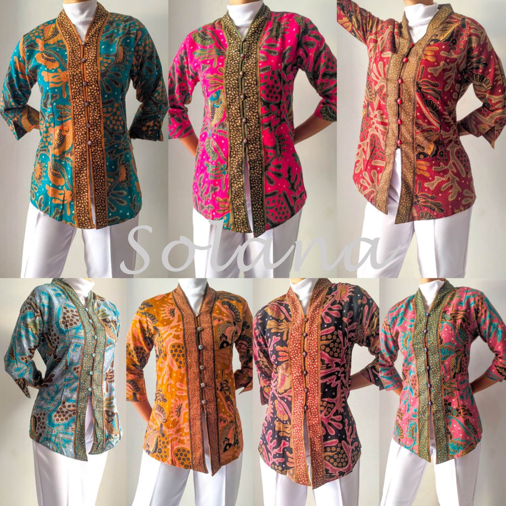 Solana 753003 Atasan Wanita Blus Doby Kancing Kaca Baju Kantor Batik Unggul Printing - Tersedia 5 Va