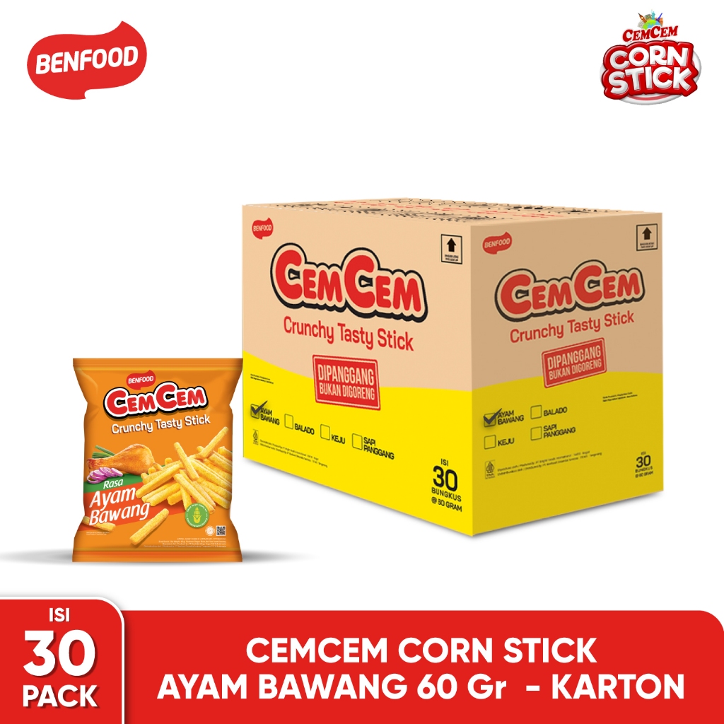 

Snack Camilan CEMCEM STICK AYAM BAWANG 60 GR - KARTON