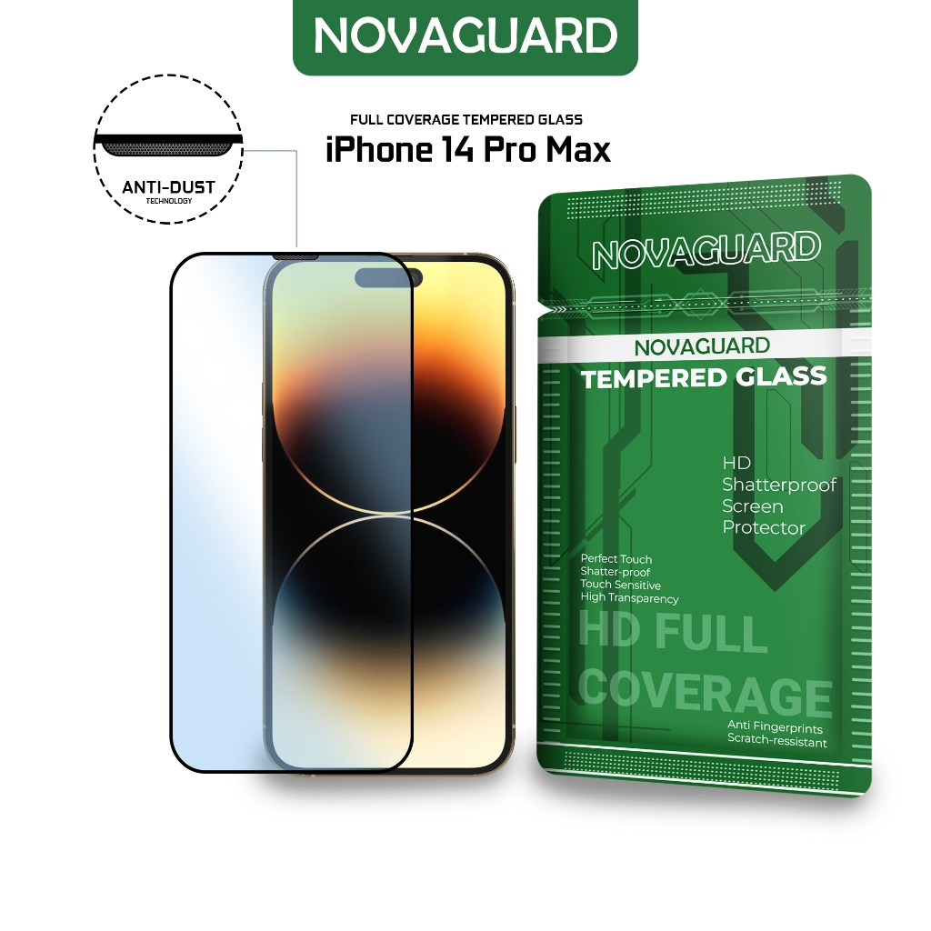 NovaGuard ANTI DUST Anti Gores Tempered Glass Screen Protector Fullcover for iPhone 14 PROMAX Anti D