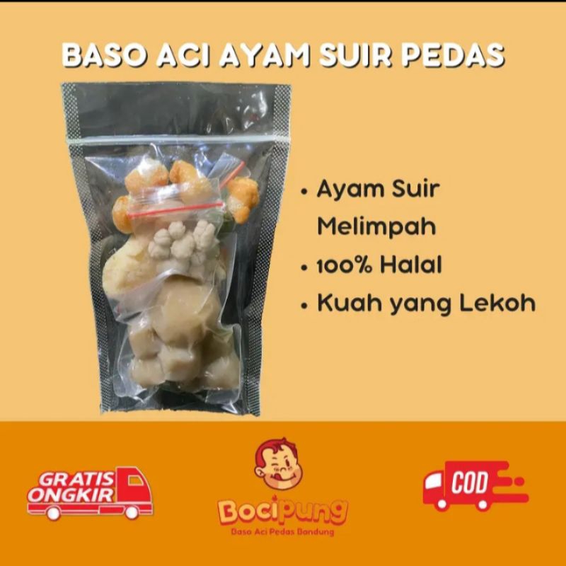 

COD } 1 BUNGKUS BASO ACI AYAM SUWIR SUPER JUMBO /EXTRA PEDAS
