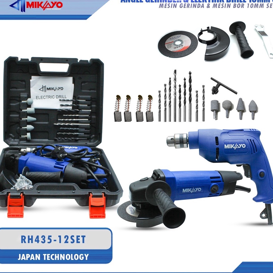 ➦✫✢ 2 ITEM MIKAYO BOX KOPER SET ISI MESIN BOR TANGAN LISTRIK 350W SET DAN GERINDA POTONG/POLES RH 43