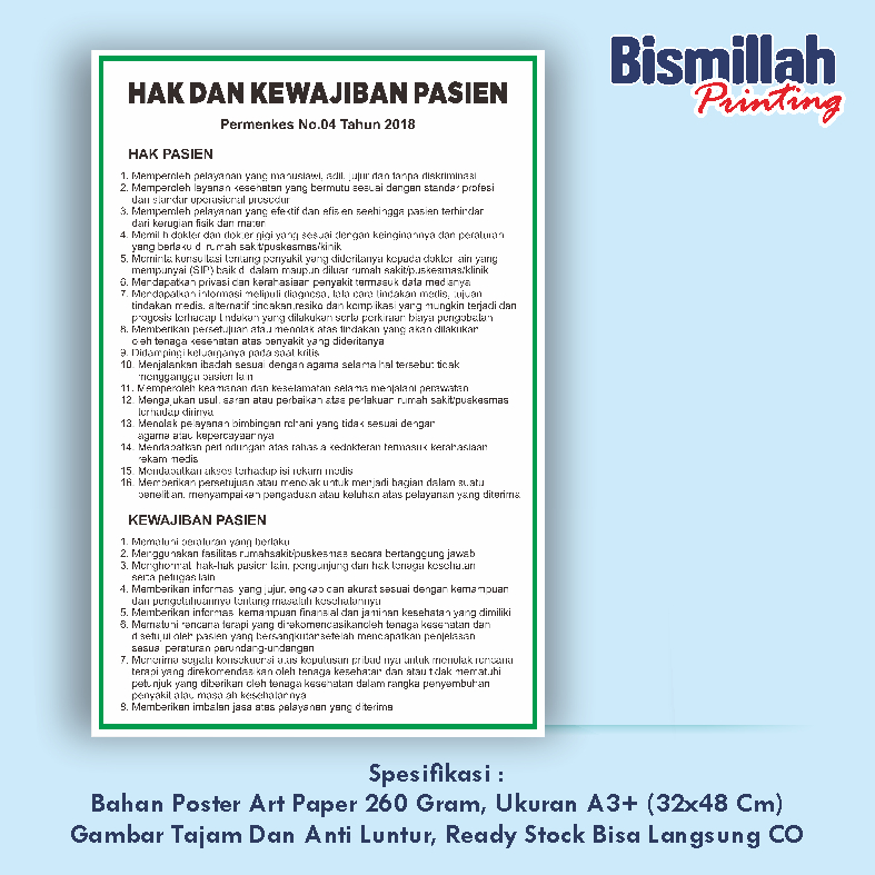 Poster Kesehatan Hak Dan Kewajiban Pasien