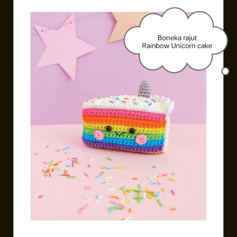 Boneka rajut rainbow cake/Amigurumi/gantungan tas/keychain/kue lucu/ultah