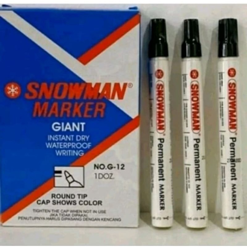 Spidol snowman permanen G12 hitam 1 kotak isi12pcs