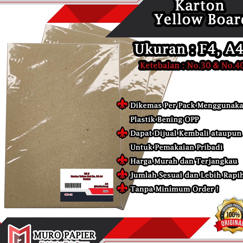 

Best Product ( PER PAK - ISI 5 ) Karton Yellow Board No. 30 No. 40 A4 F4 - by Muro Papier ➹→❆❂