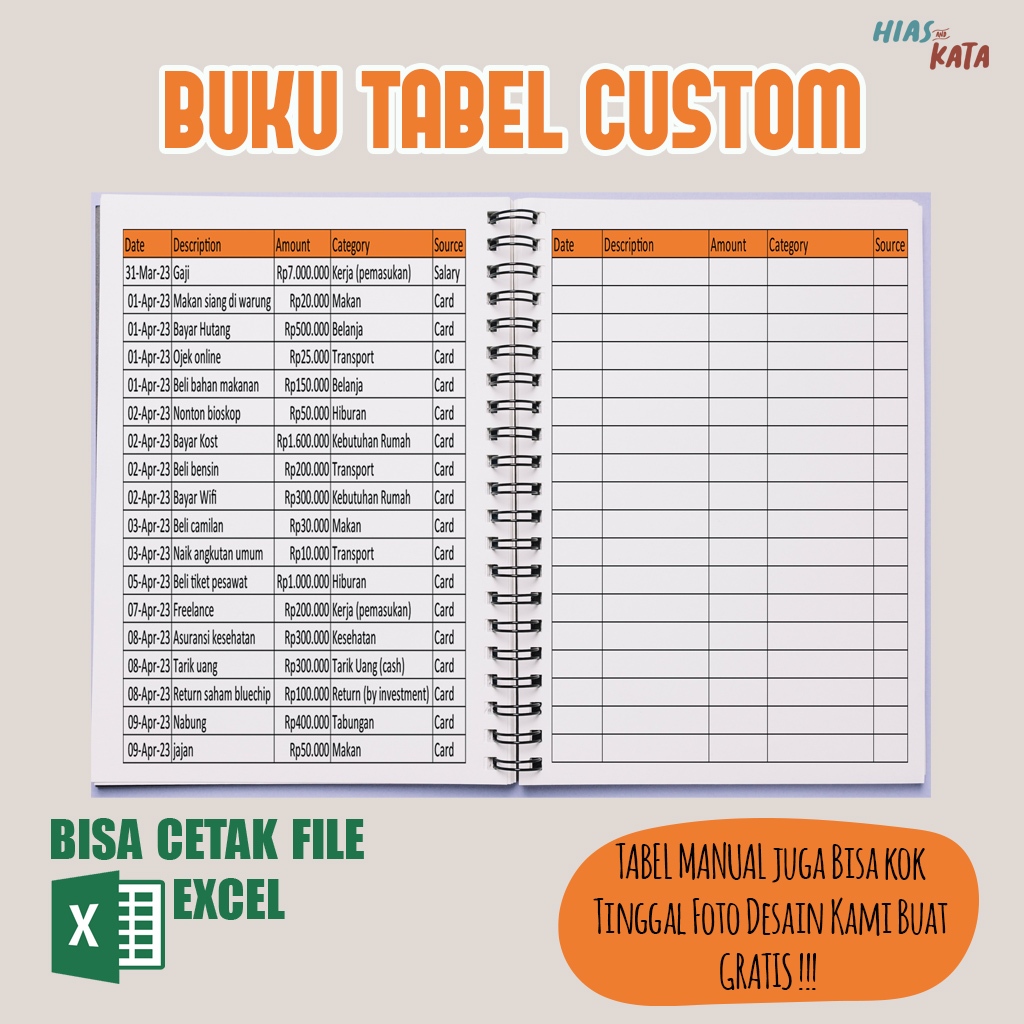 Buku Tabel Custom Catatan Laporan Keuangan Penjualan A5 Spiral