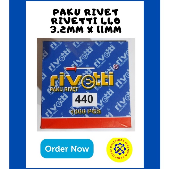 ➽✤★ 1 KOTAK PAKU RIVET MERK RIVETTI 440 UKURAN 3.2mm x 11mm ISI 1000 PCS