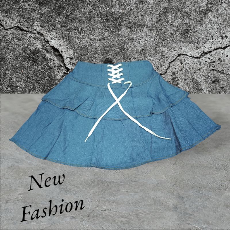 ROK JEANS LACE UP TIERED MINI JEANS SKIRT PREMIUM
