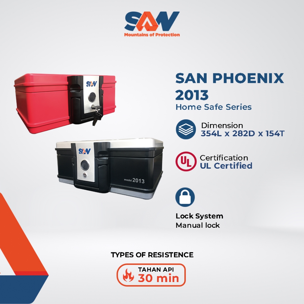 Brankas Portable Tahan Api / Cash Box SAN Phoenix 2013CR - Red