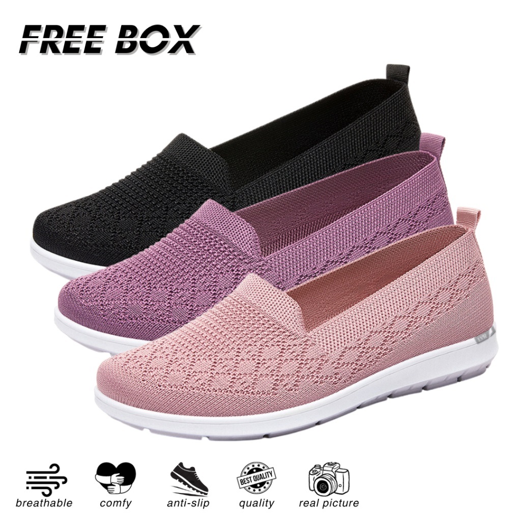 Sepatu Slip-On Wanita Rajut - Sepatu Kerja/Santai Wanita LV0326 - Sepatu Slip On Wanita Sepatu Rajut