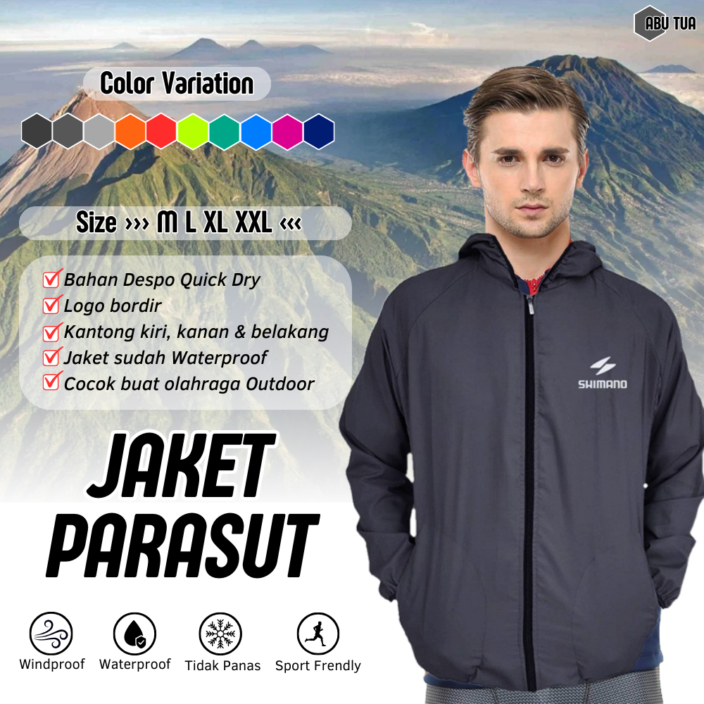 Jaket Sepeda Parasut Waterproof | Jaket Running Sepeda Sauna Shimano Parasut Metalik Korea | Jaket M