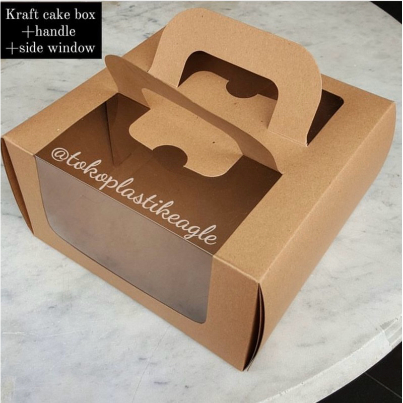 

Kraft cake box handle side window uk 25x25x13cm