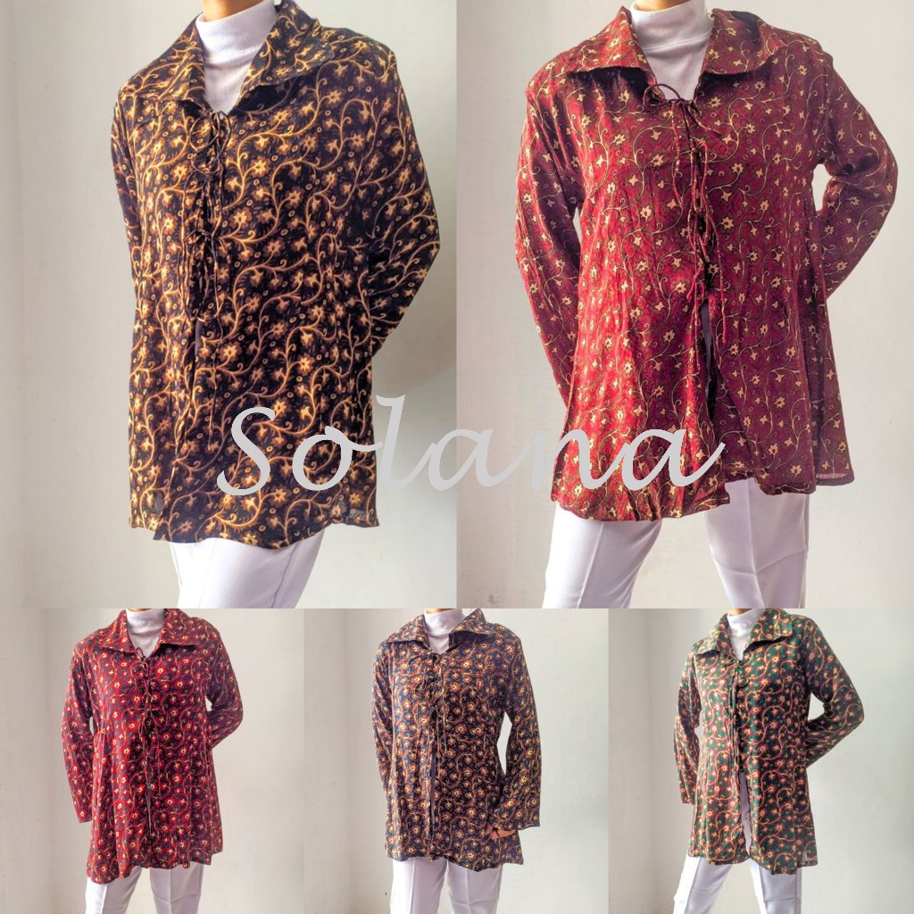 Solana 753101 Atasan Wanita Blus Flayingbaby Kancing Tali Baju Kantor Batik Unggul Printing - Tersed